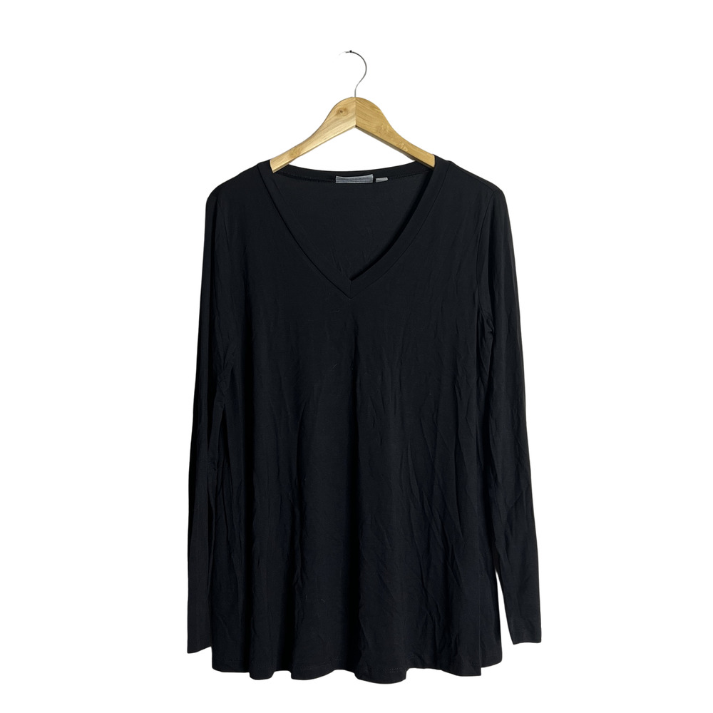 SUSAN GRAVER Lifestyle Spa Knit V-Neck Tunic Black S